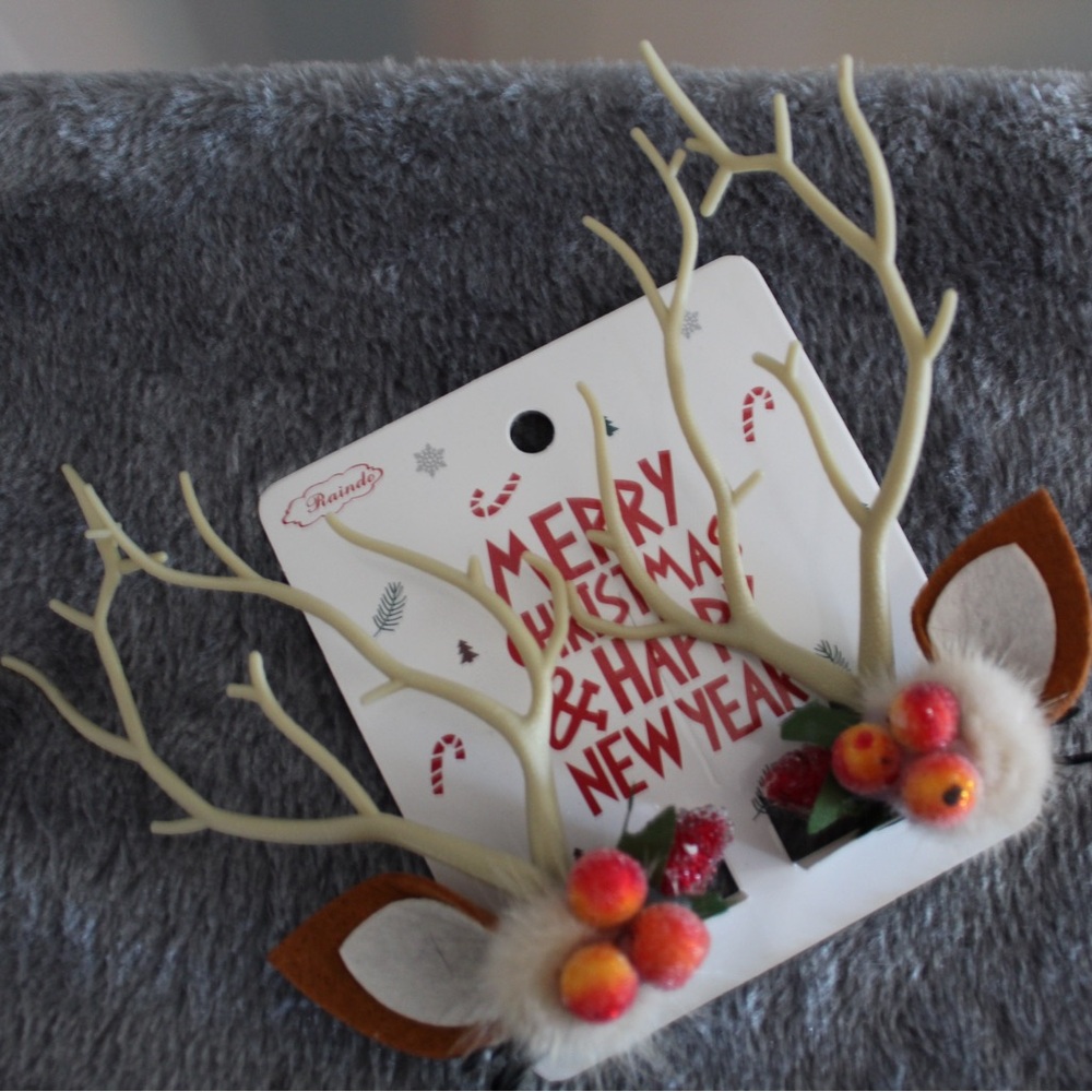 Reindeer Antler Hair Clips - Festive Cream and Brown